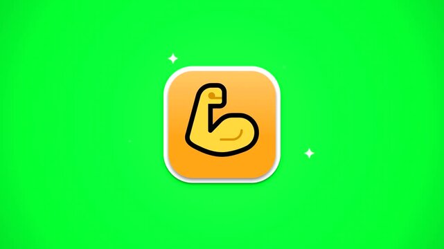 Animated Strong Bicep Muscle Icon on Green Screen, Fitness Power Vector Element, Chroma Key Bodybuilding Animation