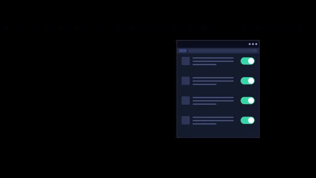 Digital settings menu toggles on transparent background