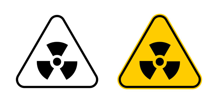 Radiation warning sign icons with radiation trefoil symbol. Radioactive hazard signs for workplace safety, nuclear facilities and laboratory work