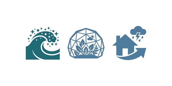 Natural disaster and ecology flat icons for environmental safety design.