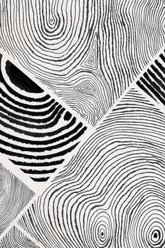 Abstract black and white fingerprint and wood grain pattern