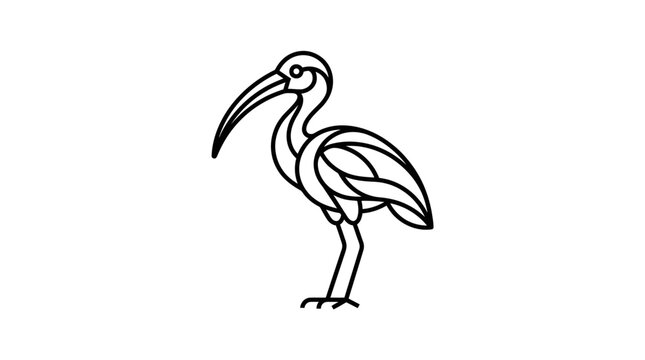 Minimalist ibis bird line art vector illustration isolated on white background