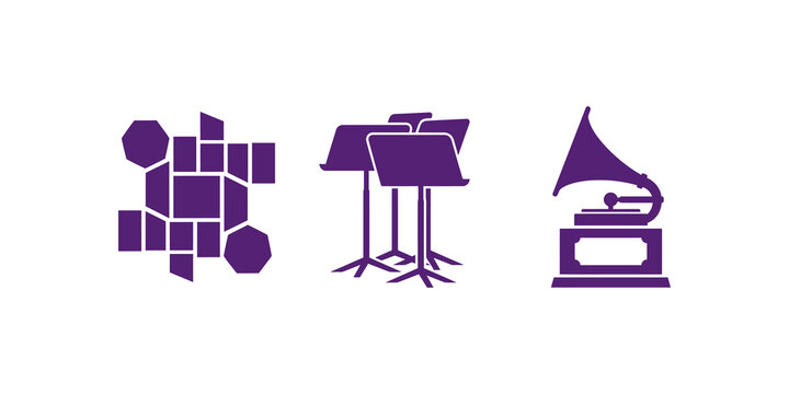 Classical music stand and gramophone award vector icons on transparent.