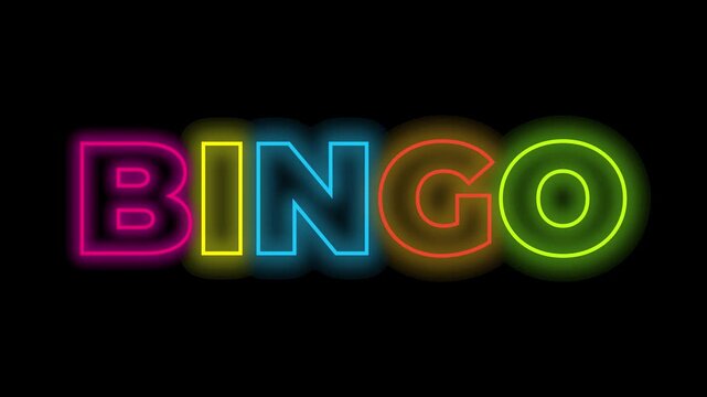Colorful neon bingo text animation appearing