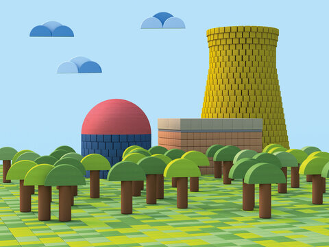 3D Rendering, Nuclear power station from toy blocks