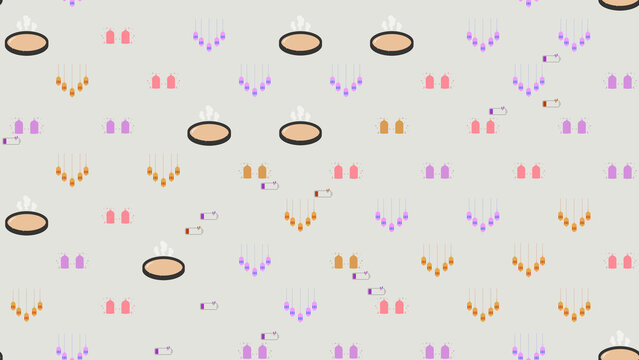 Seamless pattern of flat icons with steaming bowls and lanterns