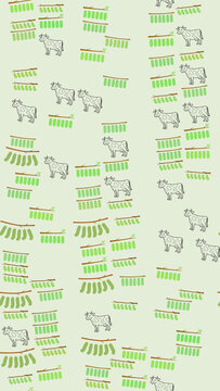 Cute Cows and Green Caterpillars Pattern