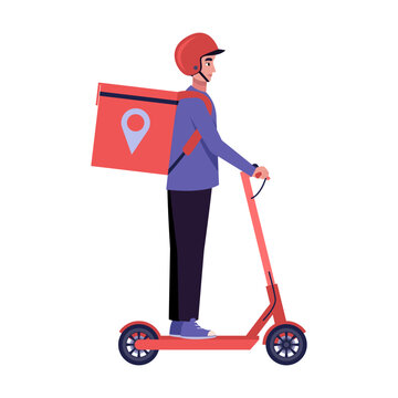 Food Delivery Courier Riding Electric Scooter