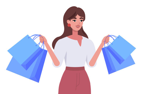 Happy Woman Holding Shopping Bags