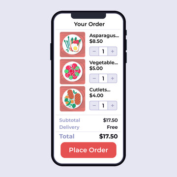 Mobile Food Delivery Order Cart Screen
