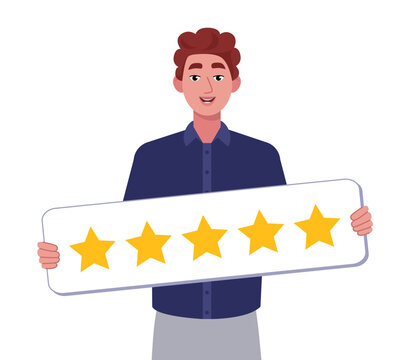 Man Holding Five Star Rating Banner