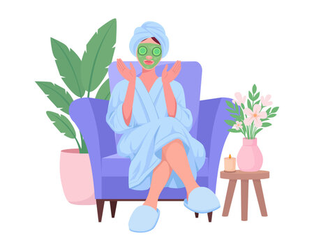 Woman Relaxing in Bathrobe with Facial Mask