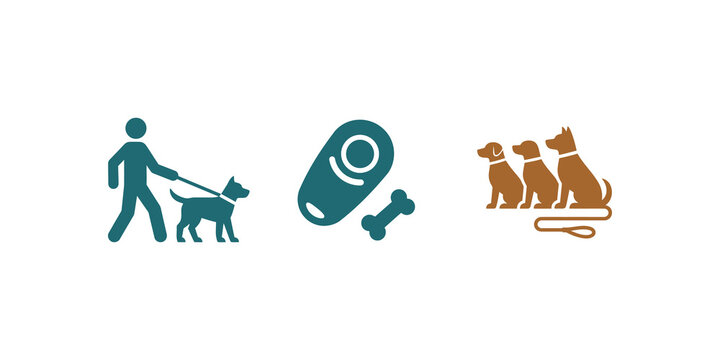 Professional dog walking and training services teal and brown icons.