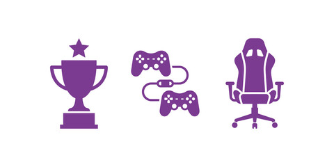 Trophy controllers and gaming chair purple esports professional icons. © SAJID