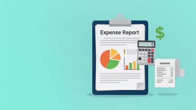 Expense Report with Calculator and Receipt Flat Vector Illustration