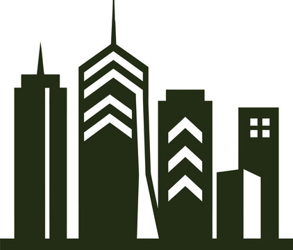 Simple linear city skyline silhouette with skyscrapers and office buildings