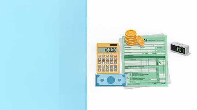 Financial Calculation Process with Calculator and Money Stack Animation Frame Set