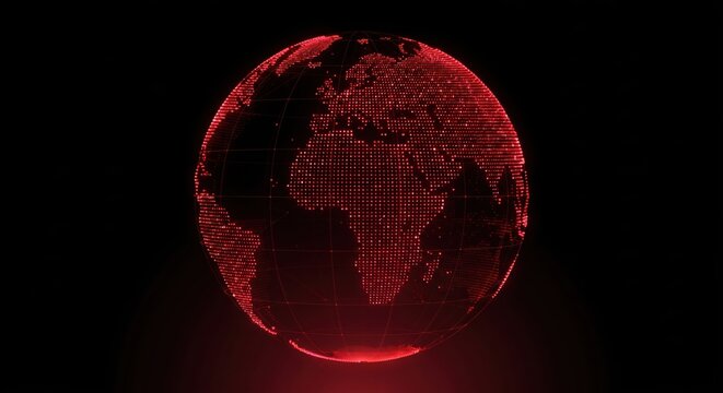 Red digital globe made of glowing dots