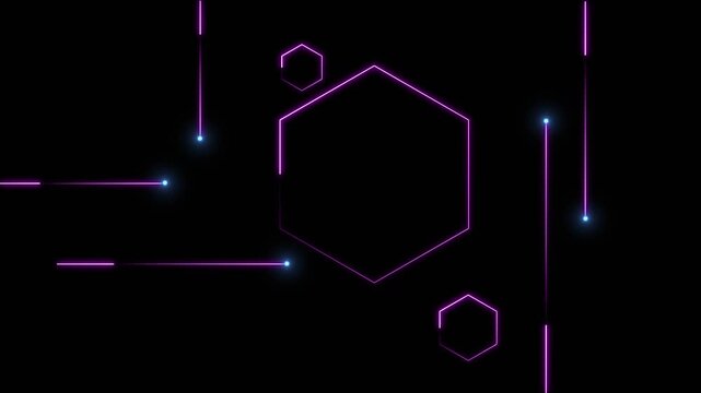 Hexagons animation displays geometric matrix lines across dark space. Modern cyberspace perspective contours shape hexagons animation. Abstract technology frames it.