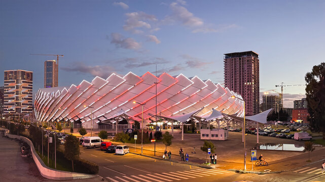 Batumi, Georgia &ndash; October 4, 2026: Batumi Arena Illuminated at Dusk