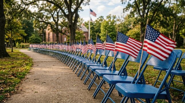 Patriotic event with American flags , Election Law Justice And Democracy Concept.
