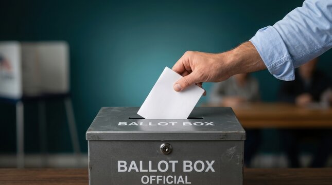 Person casting a ballot , Election Law Justice And Democracy Concept.