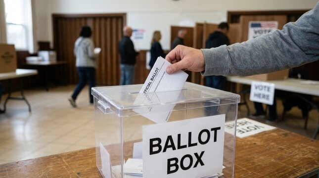 voting in democracy, ballot box , Election Law Justice And Democracy Concept.