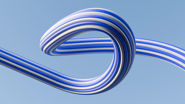 3D abstract blue and white striped twisted curve rendering. Ideal background for tech, modern branding, web banners, presentation slides, and creative graphic design projects