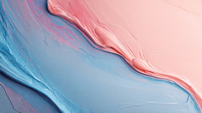 Flowing pink and blue paint swirls create a vibrant abstract texture, symbolizing artistic expression and a smooth, soft design concept