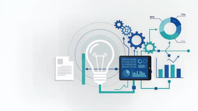 Business Idea Infographic with Lightbulb Gears and Data Analytics Motion Graphics