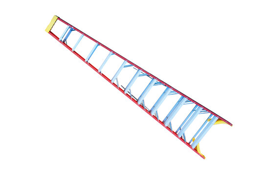 Ladder metal aluminum foldable isolated on cut out PNG or transparent background. Construction site, preparing for outdoor task, emphasizing utility and equipment for renovation and construction work.