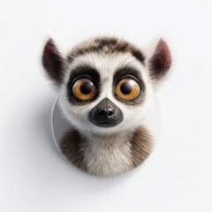 Fototapeta premium Close Up Portrait Of A Lemur With Large Expressive Eyes Isolated On A Clean White Background