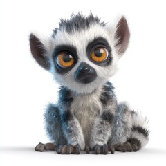 Fototapeta premium Cute Cartoon Style Baby Lemur With Large Orange Eyes Isolated On A Crisp White Studio Background