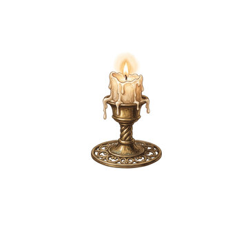Traditional decorative candlestick with glowing flame isolated graphic