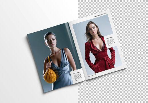 Open Isolated Magazine on Clean White Background Mockup