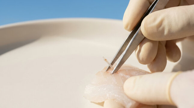 Food security solutions support careful laboratory sample handling with sterile gloves and precision forceps