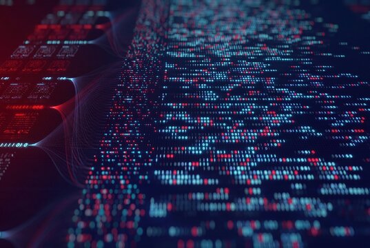 Digital data stream, abstract binary code, futuristic cyber security background
