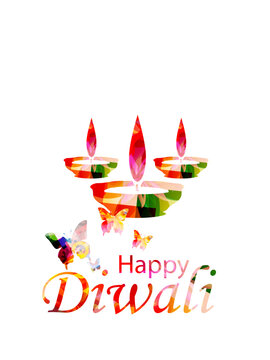 Traditional Colorful Diya Oil Lamps for Happy Diwali Festival Celebration