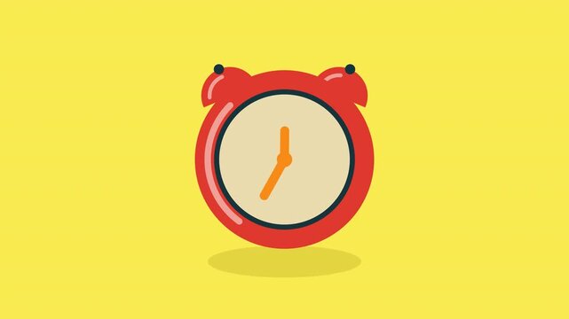 Red cartoon alarm clocks showing different times on yellow background