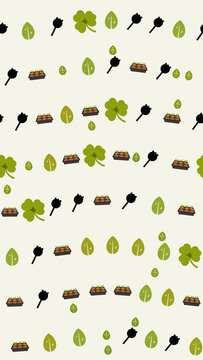 Pattern of clovers, leaves, and seedling trays