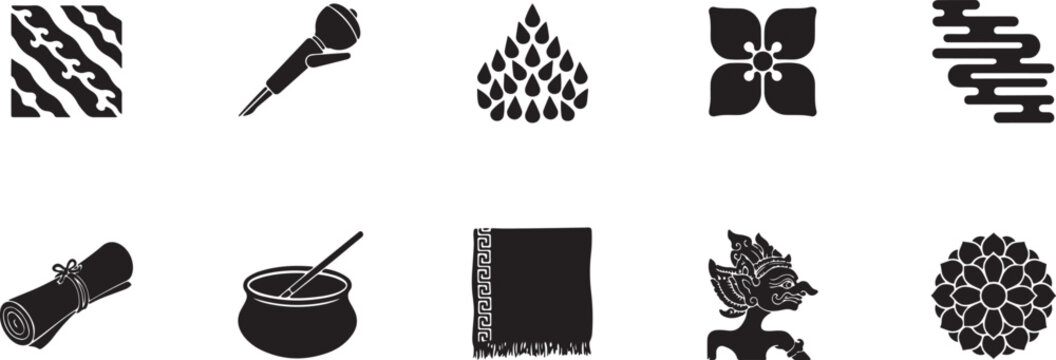 National Batik Day glyph icon set with Indonesian textile. silhouette icon set