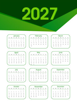 Modern Green 2027 Year Calendar Template with Minimal Geometric Design