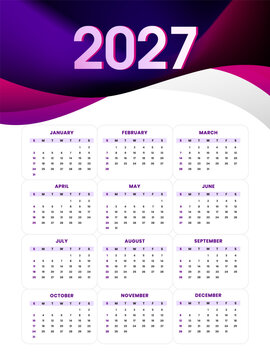 Modern Purple 2027 Calendar Template with Abstract Wave Design