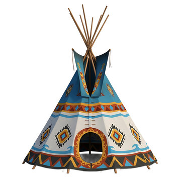Traditional native american teepee graphic element with feathers