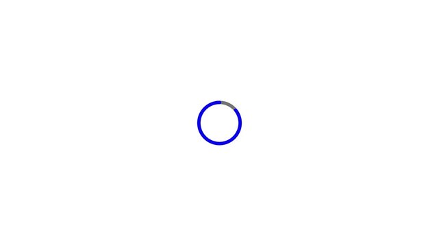 Animated blue circular progress bar indicator filling up on a grey ring line on isolated white background, ideal for UI motion graphics, loading screen, and data visualization.