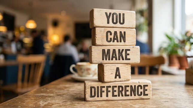 Wooden blocks spell out you can make a difference with a coffee cup