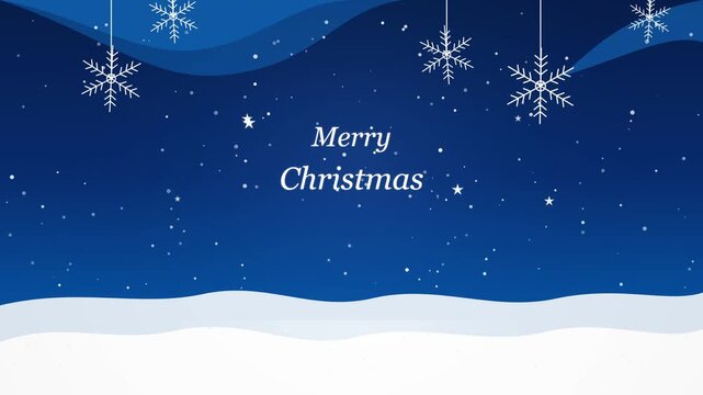 merry christmas winter night background with falling snowflakes festive stars animation, for Christmas greetings, holiday cards, winter banners, seasonal advertisements, social media content, 