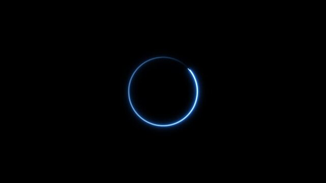 Animated blue neon light line forming a glowing circular loop frame on a black background, perfect for logo reveals, UI preloaded graphics, and stylish video borders.