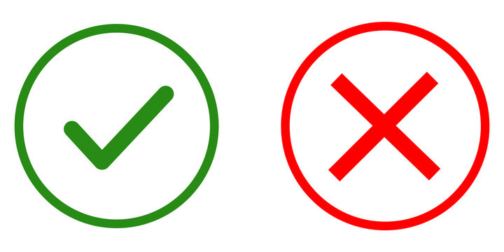 Green check mark and red cross sign icons for true or false choice