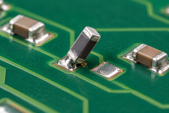 Tombstoned SMD component lifted from PCB solder pad